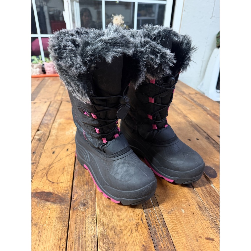 Kamik womans Size 5 Snow Boots Black Pink Faux Fur Winter Insulated Outdoor Gorp